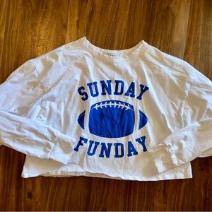 Sunday Funday Football Long Sleeve Crop Top NWOT